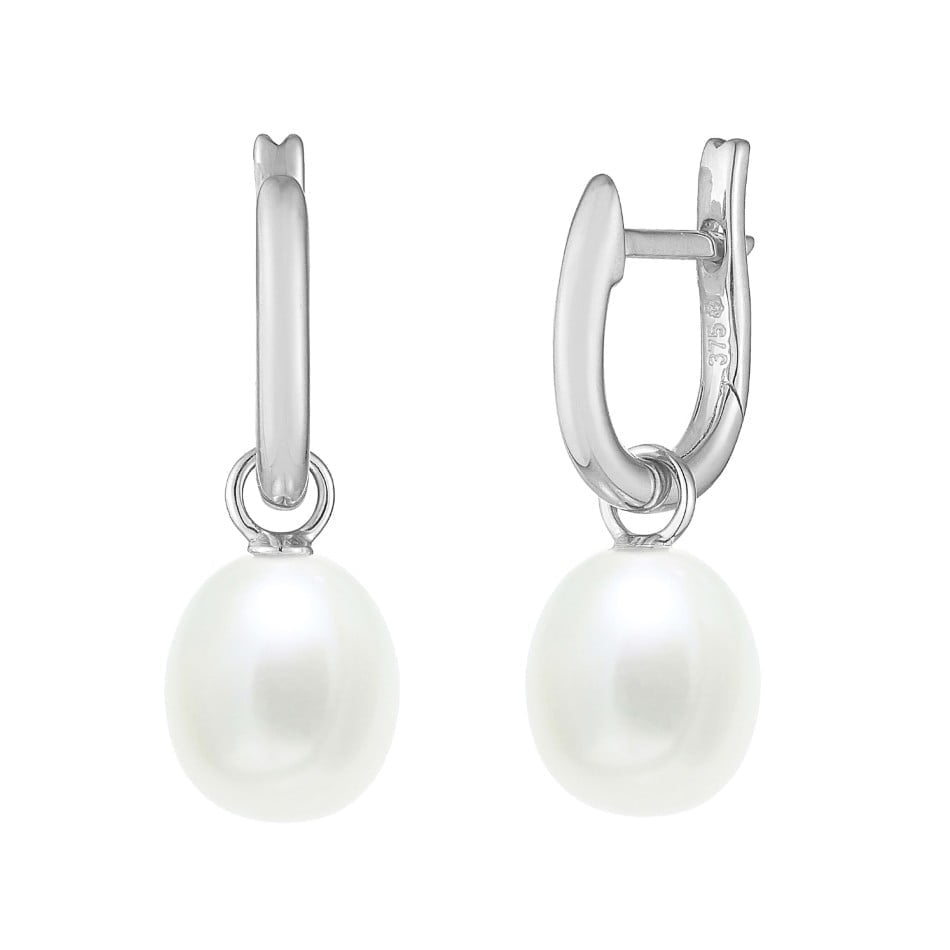 Raw Pearls 9ct White Gold Teardrop Cultured River Pearl Huggie Drop Earrings