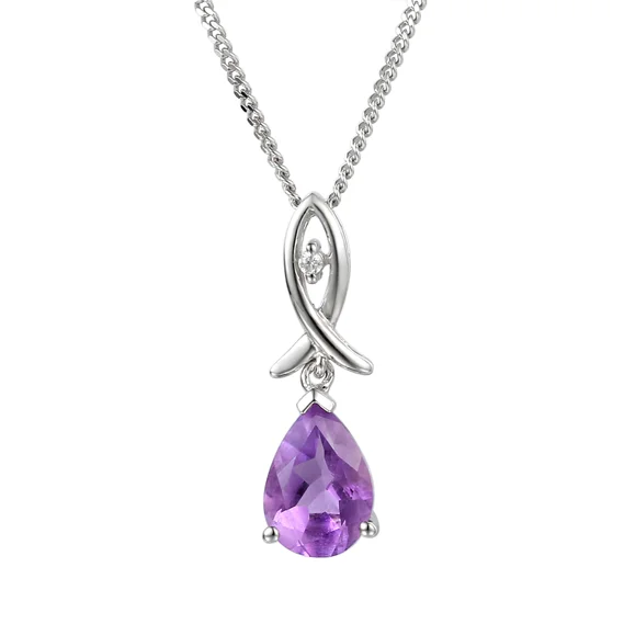 Amore Sterling Silver Amethyst Rain Drop Necklace