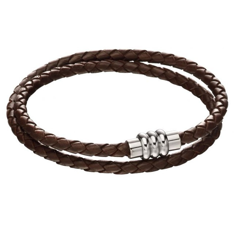 Fred Bennett Brown Leather Tube Clasp Gents Bracelet