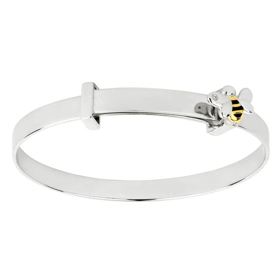 D For Diamond Childrens Silver, Yellow Gold Plated & Enamel Bee Diamond Bangle