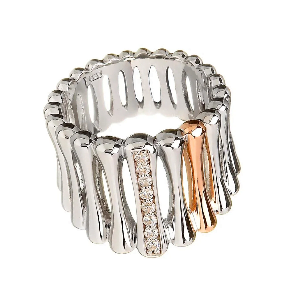 House Of Lor Silver & Irish Rose Gold CZ Bamboo Ring