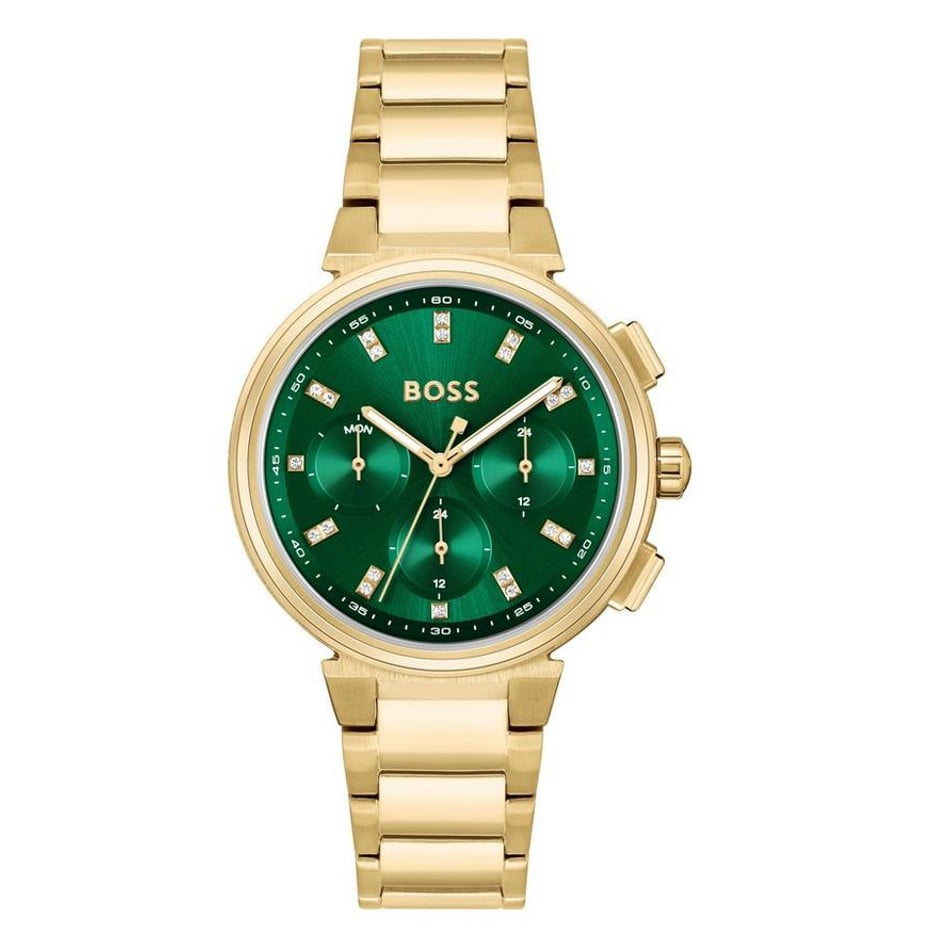 BOSS Ladies Gold Tone Green Dial Chronograph Watch