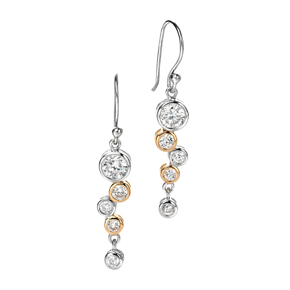 Fiorelli Silver & Yellow Gold Plated Cubic Zirconia Bubble Drop Earrings
