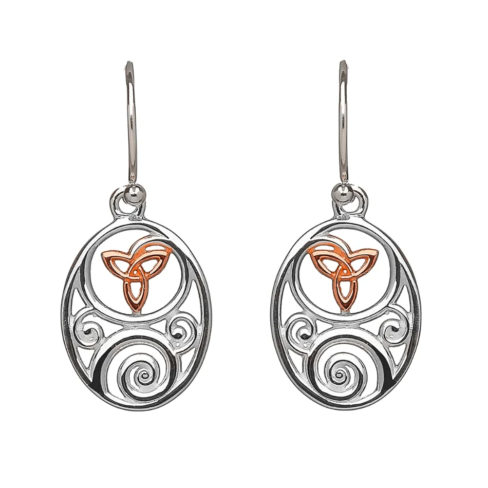 House Of Lor Silver & Irish Rose Gold Celtic Trinity Knot Drop Earrings