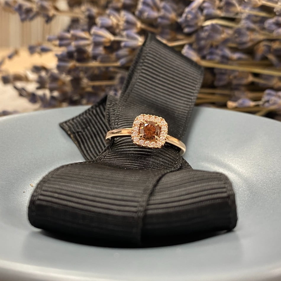 18ct Rose Gold Diamond and 0.35ct Chocolate Diamond Halo Ring