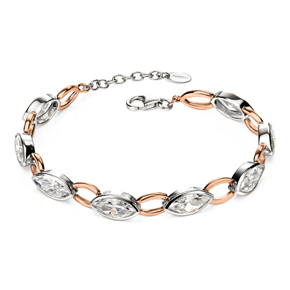 Fiorelli Silver & Rose Gold Plated Marquise Cubic Zirconia Bracelet