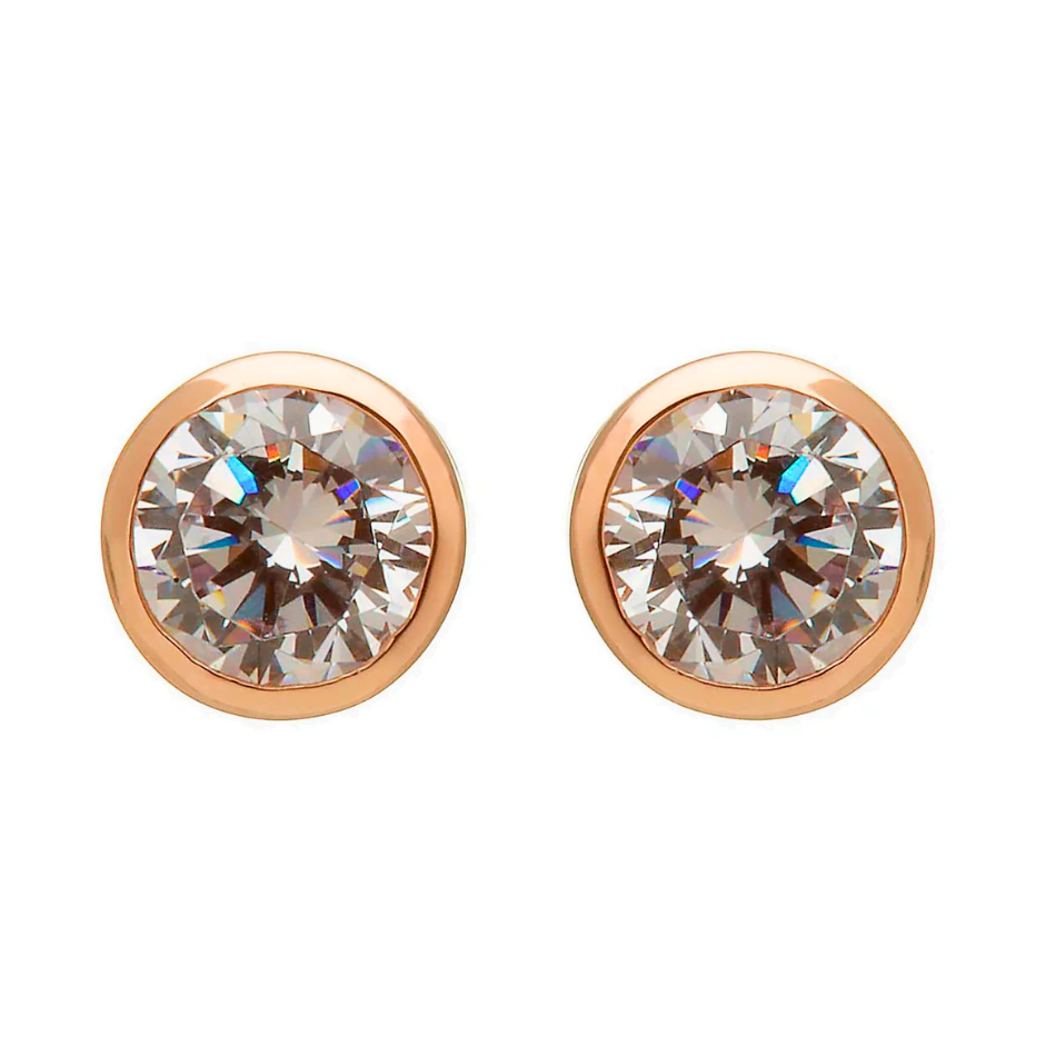 House Of Lor Silver & Irish Rose Gold Cubic Zirconia Stud Earrings