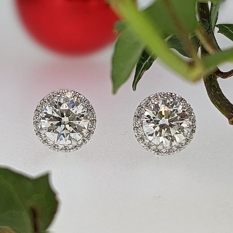 18ct White Gold 1.30ct Diamond Halo Stud Earrings By Charles Green