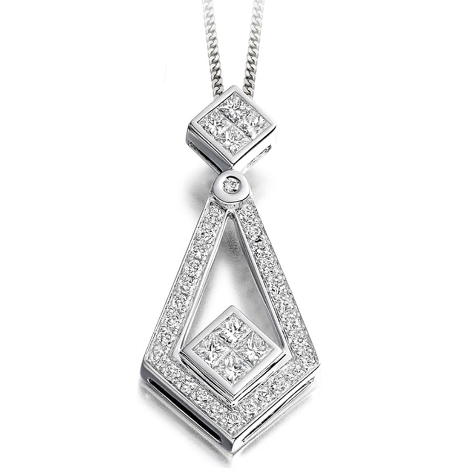 18ct White Gold 0.52ct Diamond Art Deco Style Pendant