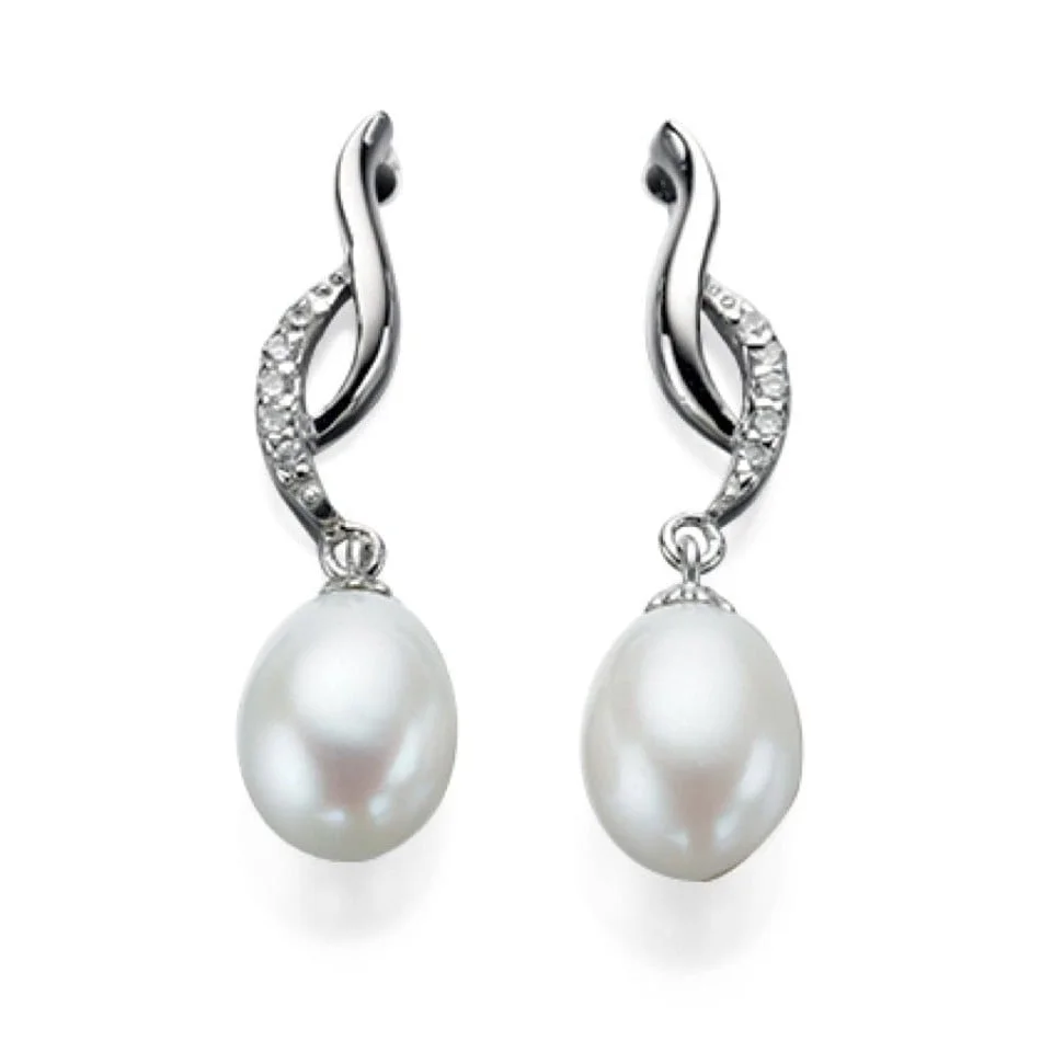 Beginnings Silver Freshwater Pearl & Cubic Zirconia Twist Earrings