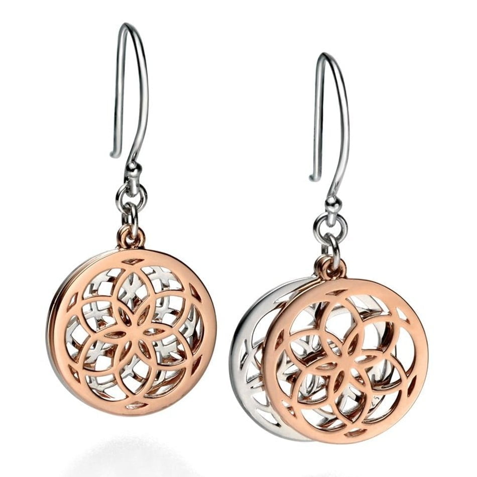 Fiorelli Silver & Rose Gold Plated Geometric Double Disc Earrings