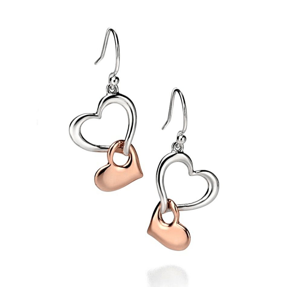 Fiorelli Silver & Rose Gold Plated Heart Link Drop Earrings