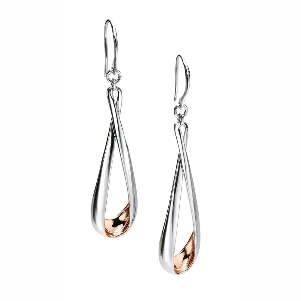Fiorelli Silver & Rose Gold Plated Open Teardrop Drop Earrings