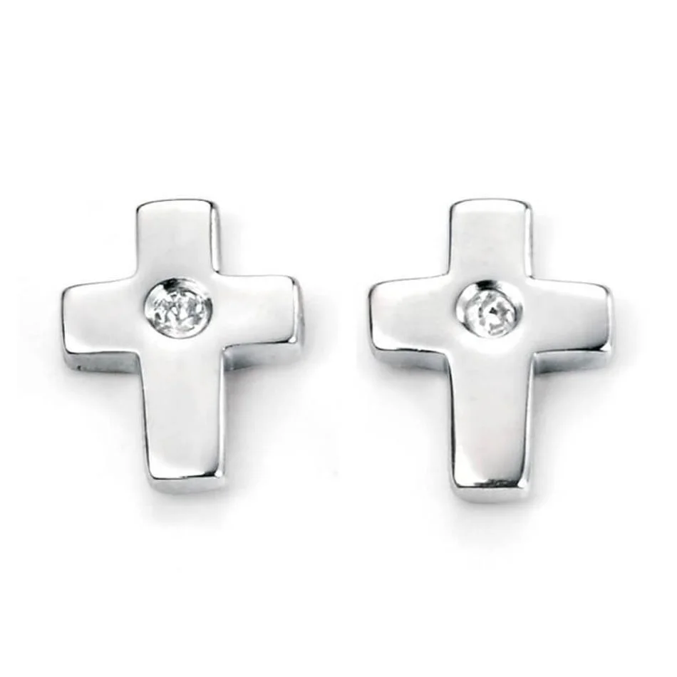 D For Diamond Children's Sterling Silver Cross Stud Earrings