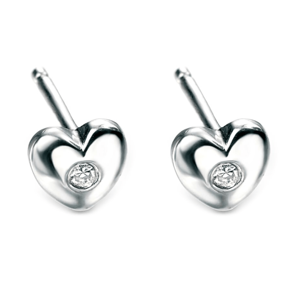 D for Diamond Sterling Silver Heart Diamond Stud Earrings
