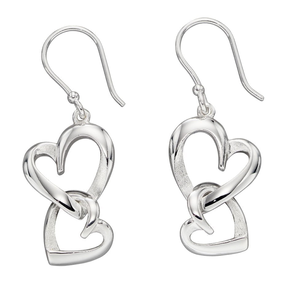 Elements Silver Layered Heart Station Drop Earrings