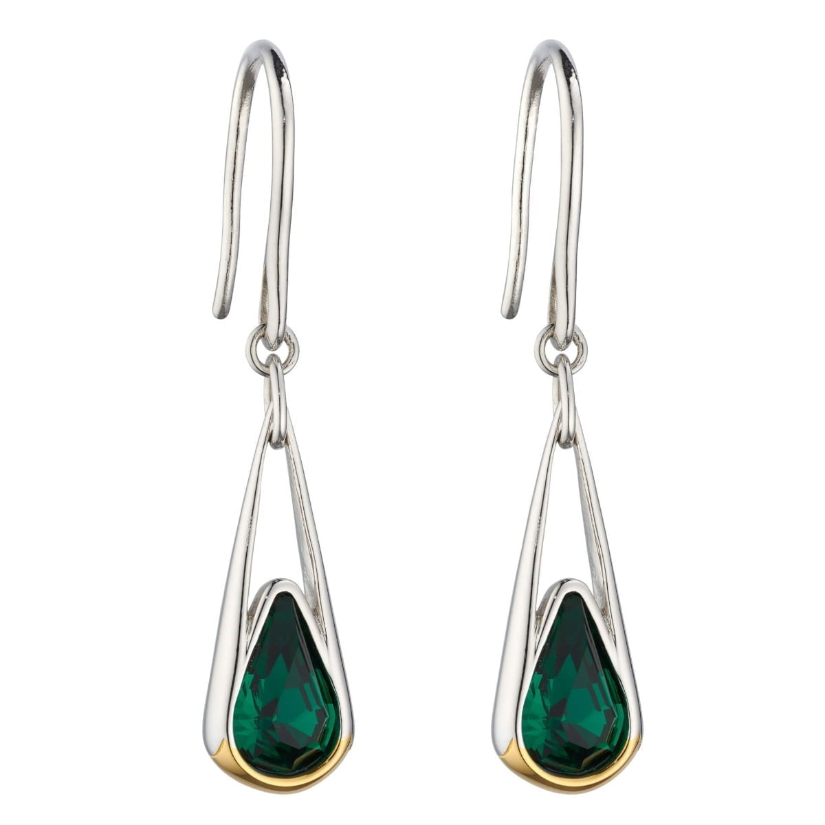 Fiorelli Silver Elongated Emerald Crystal Drop Earrings