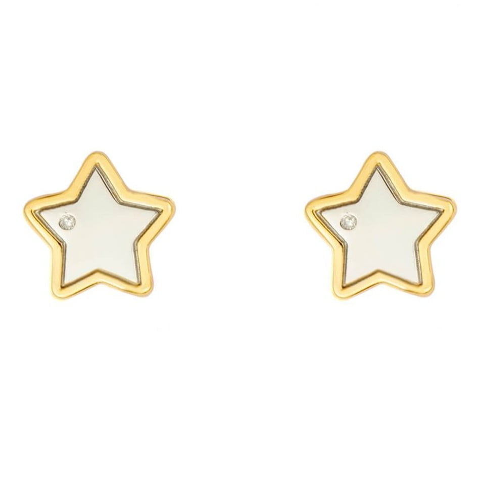 D For Diamond Sterling Silver & Yellow Gold Plated Diamond Star Stud Earrings