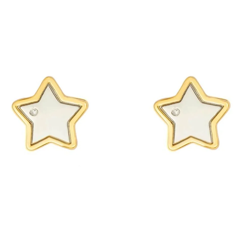 D For Diamond Sterling Silver & Yellow Gold Plated Diamond Star Stud Earrings