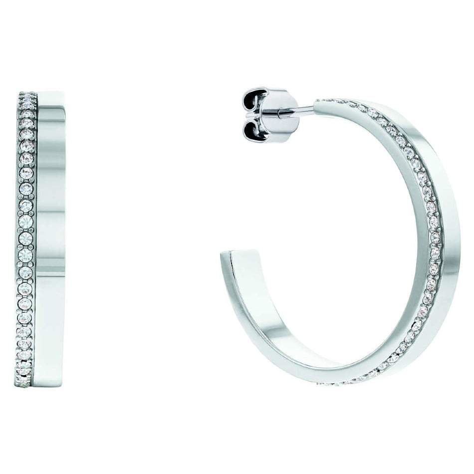 Calvin Klein Ladies Stainless Steel Crystal Half Hoop Earrings