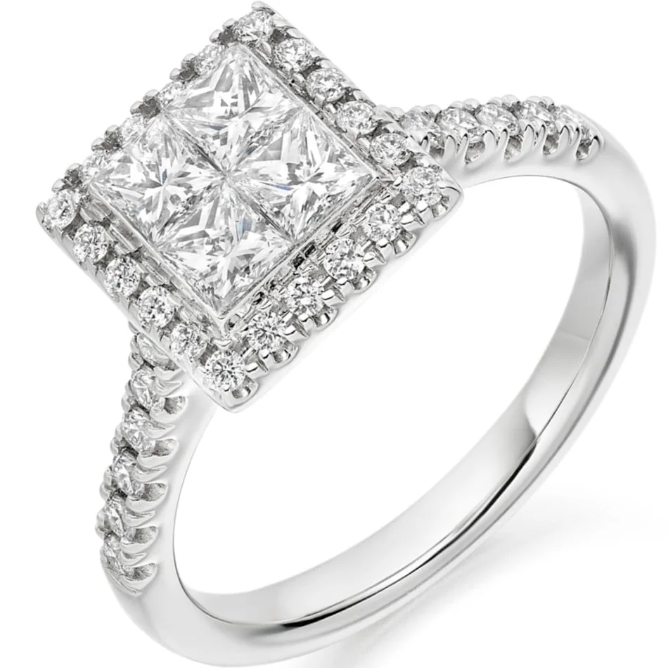 Platinum 1.25ct Princess-Cut Diamond Halo Engagement Ring