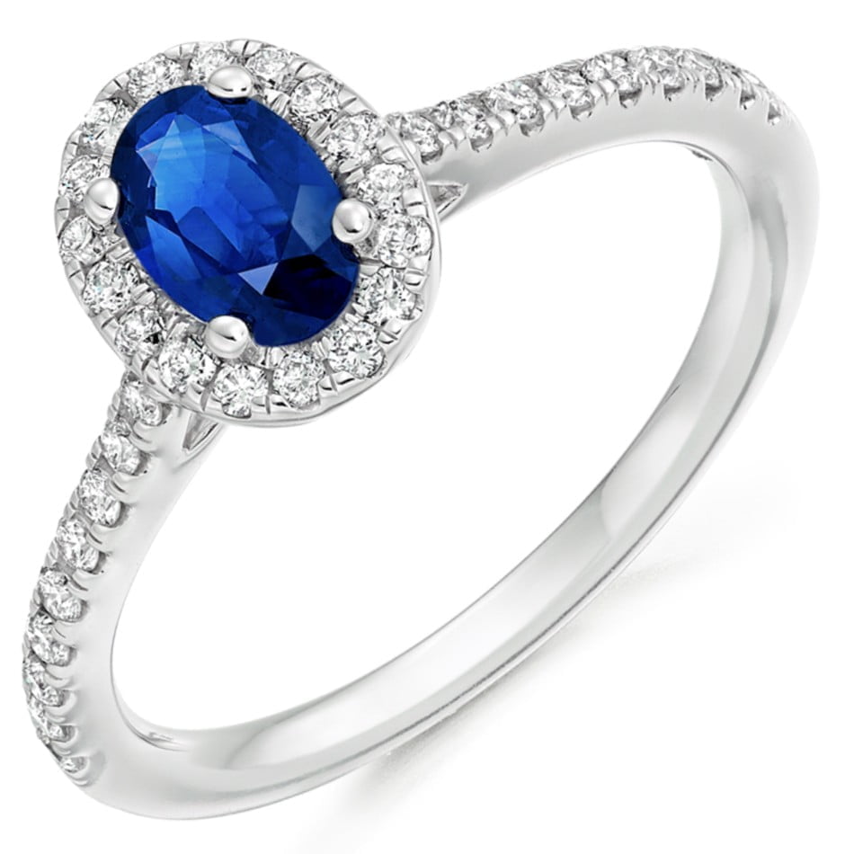 18ct White Gold 0.95ct Sapphire & Diamond Halo Ring