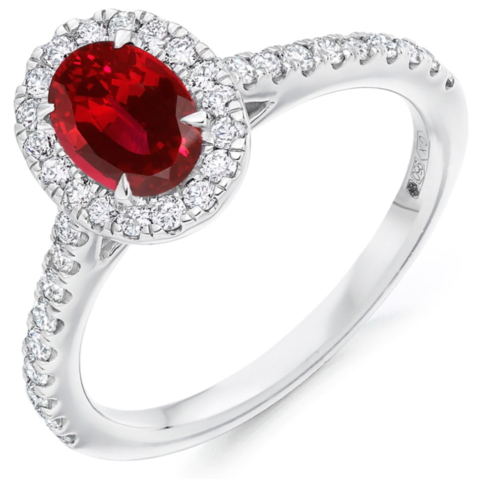 18ct White Gold Ruby & Diamond Halo Ring