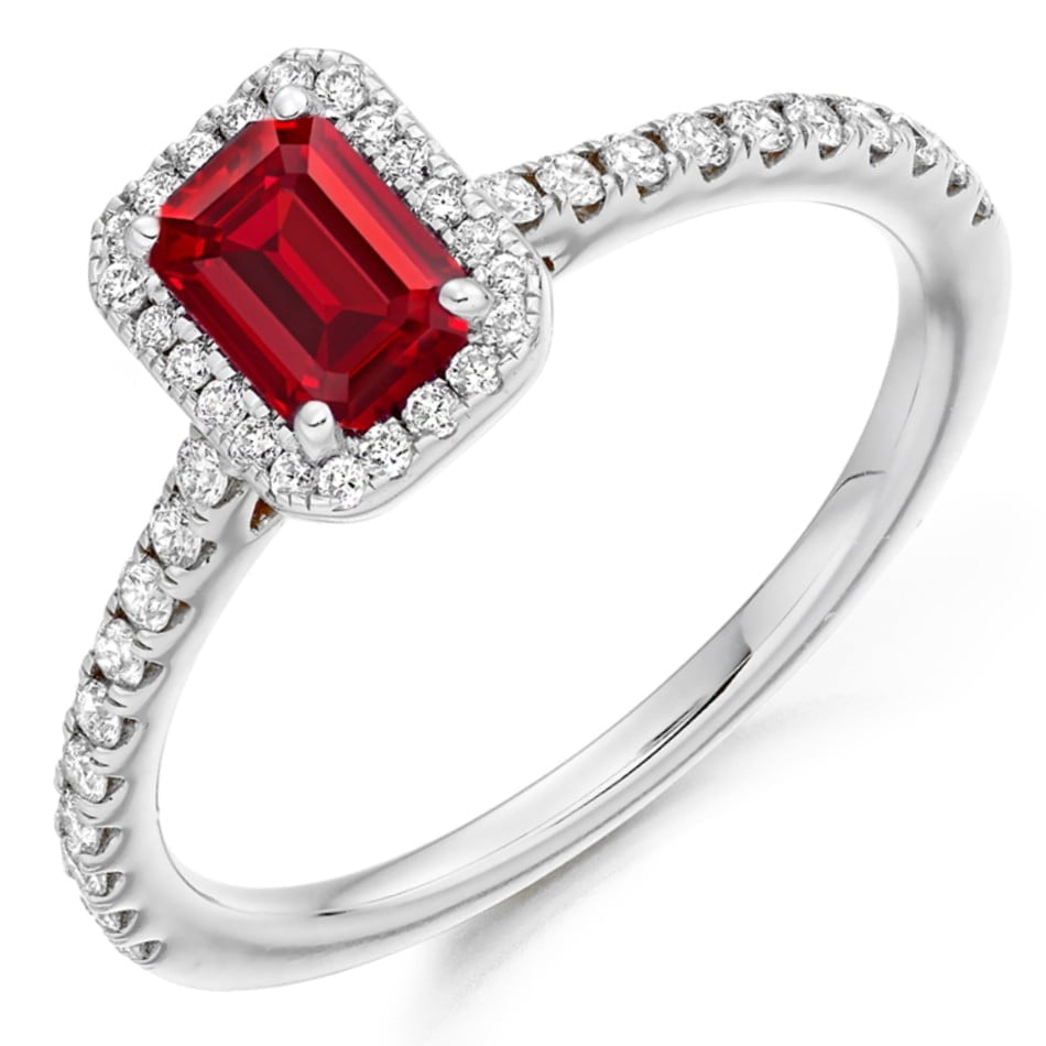 18ct White Gold Ruby & Diamond Halo Cluster Ring