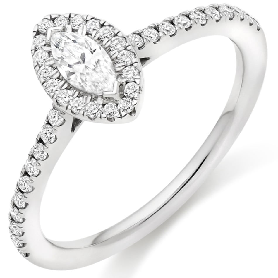 18ct White Gold Marquise Cut Diamond Halo Ring