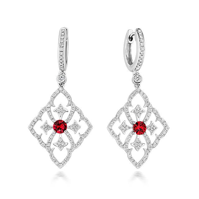 AVANTI Ruby and Diamond Halo Earrings With Removable Diamond Ring - Womens  from Avanti of Ashbourne Ltd UK