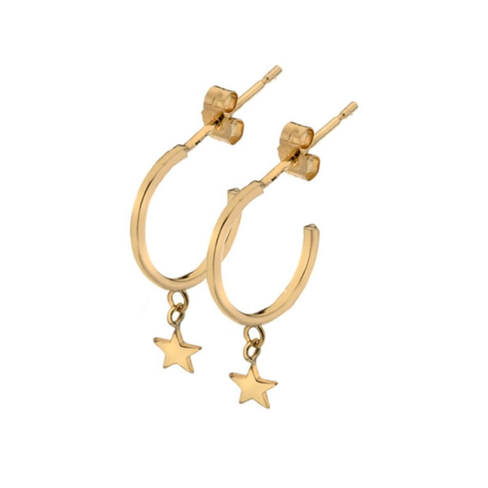 Curteis 9ct Yellow Gold Star Hoop Earrings