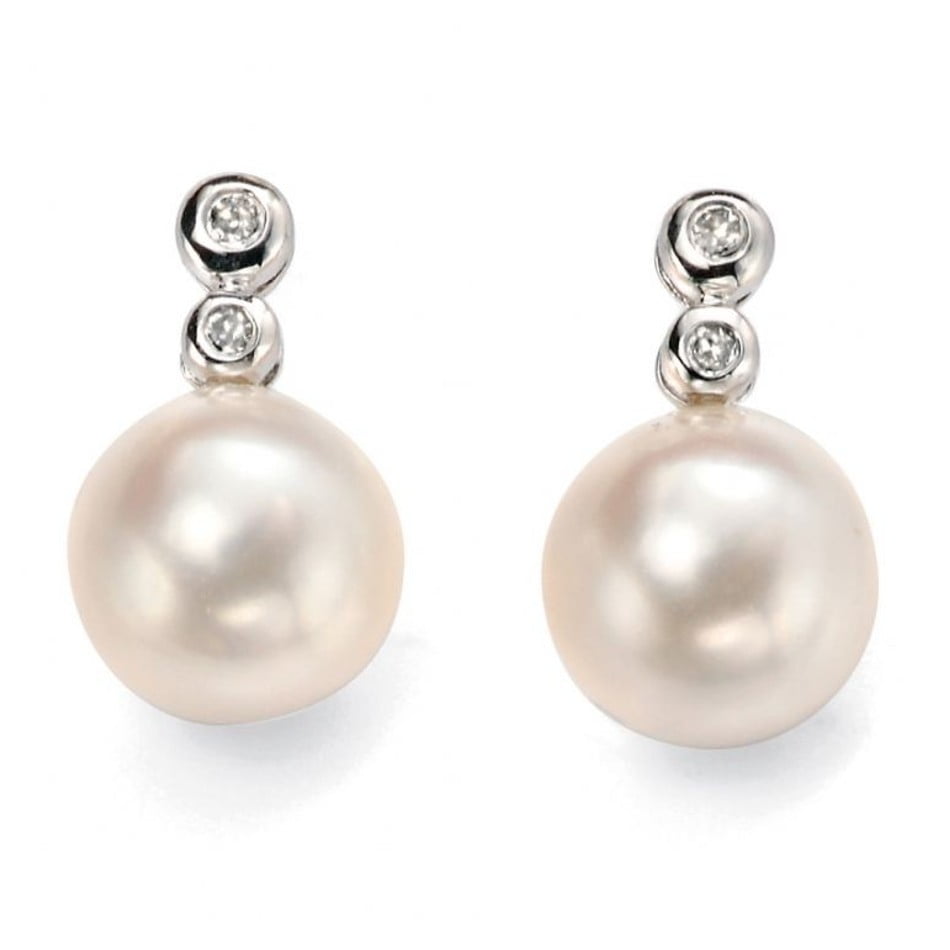 Elements Gold Freshwater Pearl and Diamond Earrings