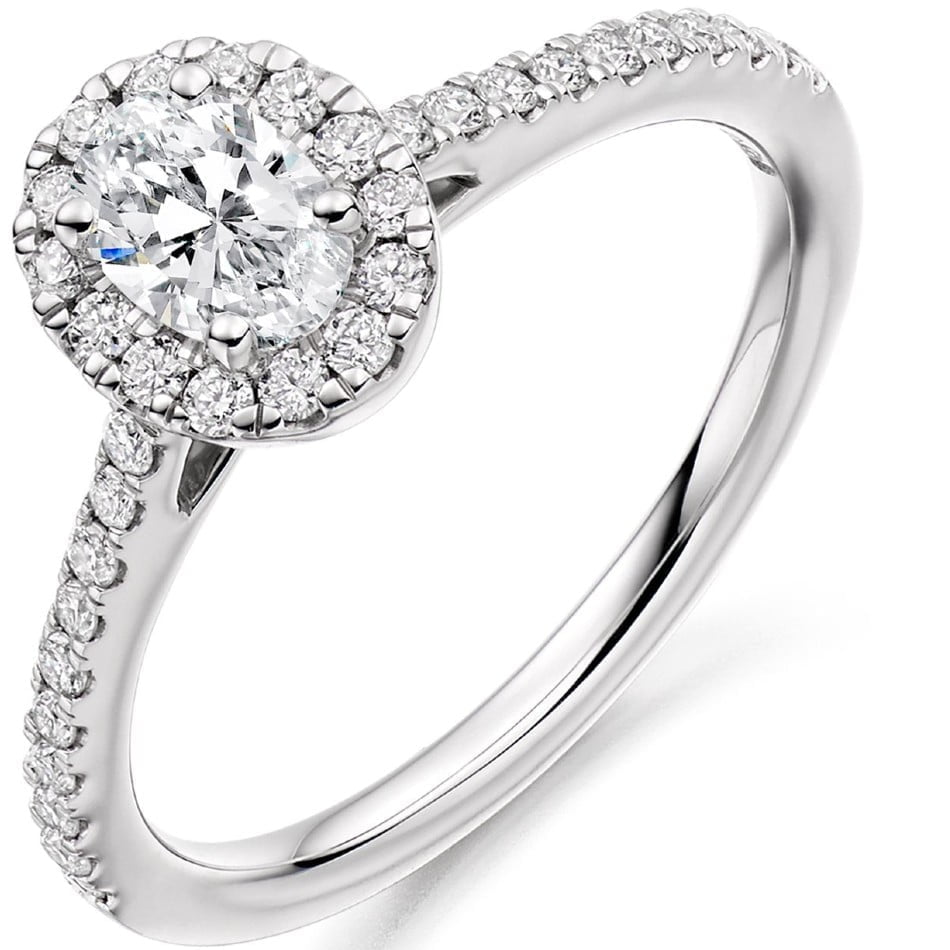 Platinum 0.60ct Oval Diamond Halo Engagement Ring