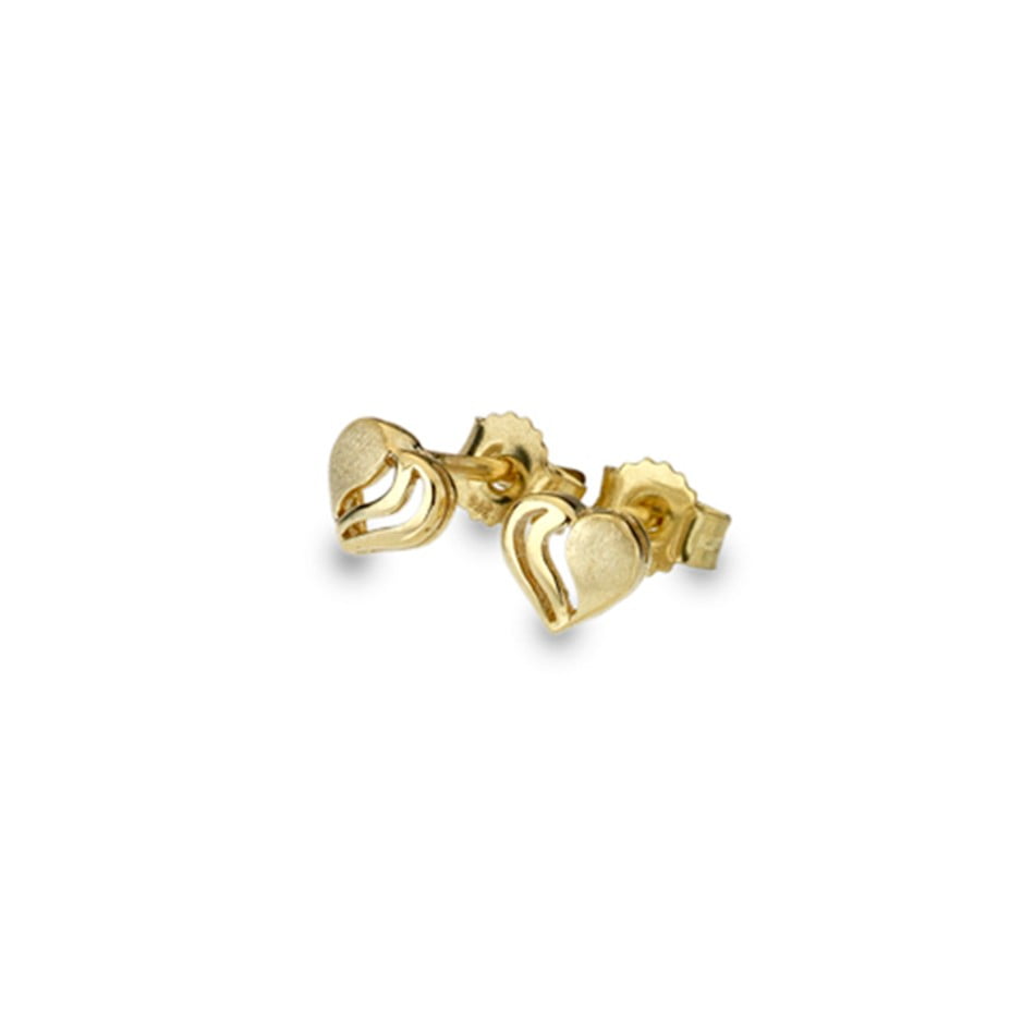 Curteis 9ct Yellow Gold Detailed Heart Stud Earrings