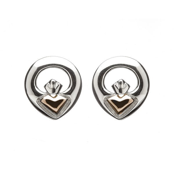 House Of Lor Silver & Irish Rose Gold Iconic Claddagh Stud Earrings