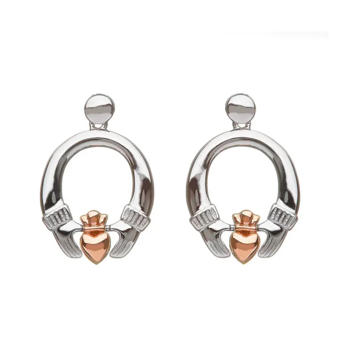 House Of Lor Silver & Irish Rose Gold Claddagh drop Earrings