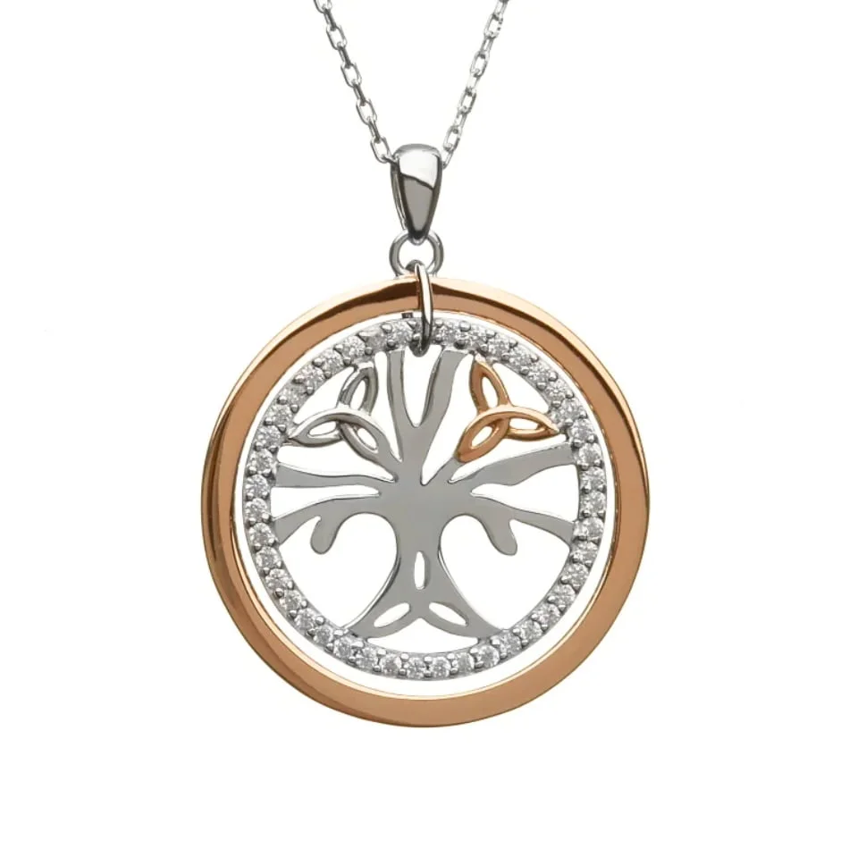 House of Lor Heritage Tree of Life Silver & Irish Rose Gold CZ Necklace