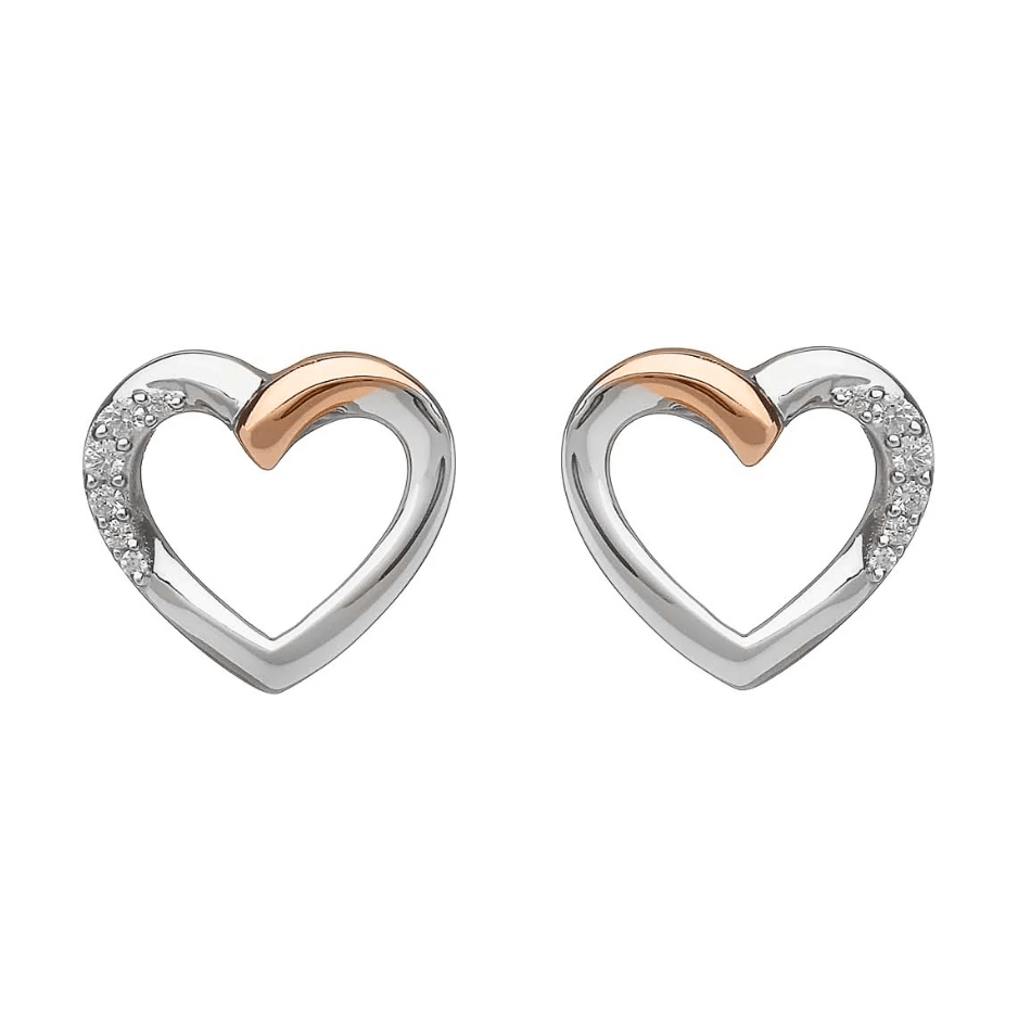 House Of Lor Silver & Irish Rose Gold Heart Slider CZ Stud Earrings