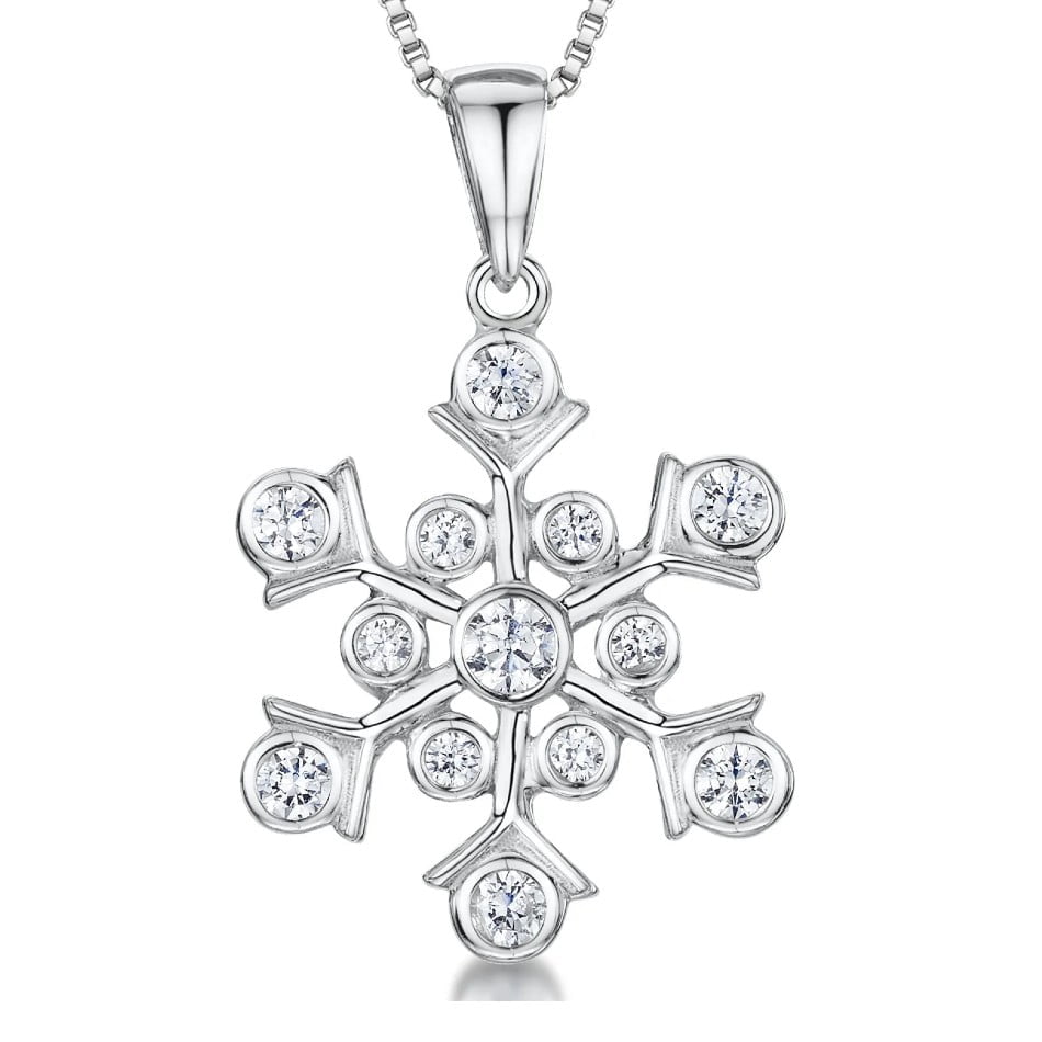 Jools By Jenny Brown Silver Round Cubic Zirconia Snowflake Pendant