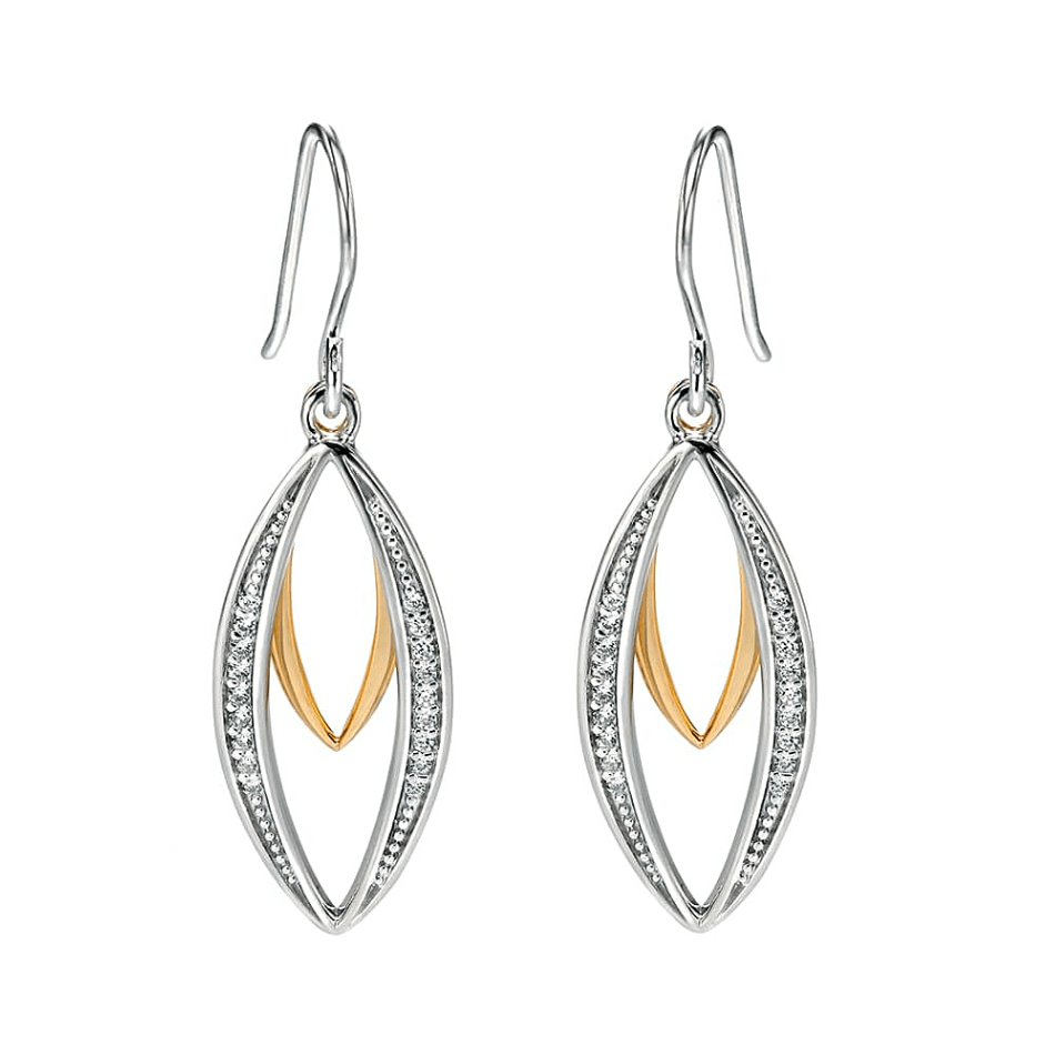 Fiorelli Silver & Yellow Gold Plated Open Marquise Cubic Zirconia Drop Earrings