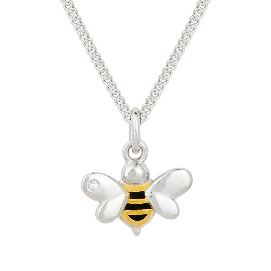 D For Diamond Sterling Silver Gold Plated Enamel Bee Diamond Pendant