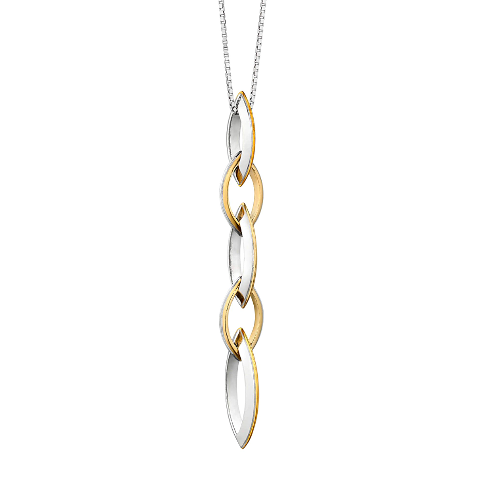 Fiorelli Silver & Yellow Gold Plated Knife Edge Navette Drop Pendant