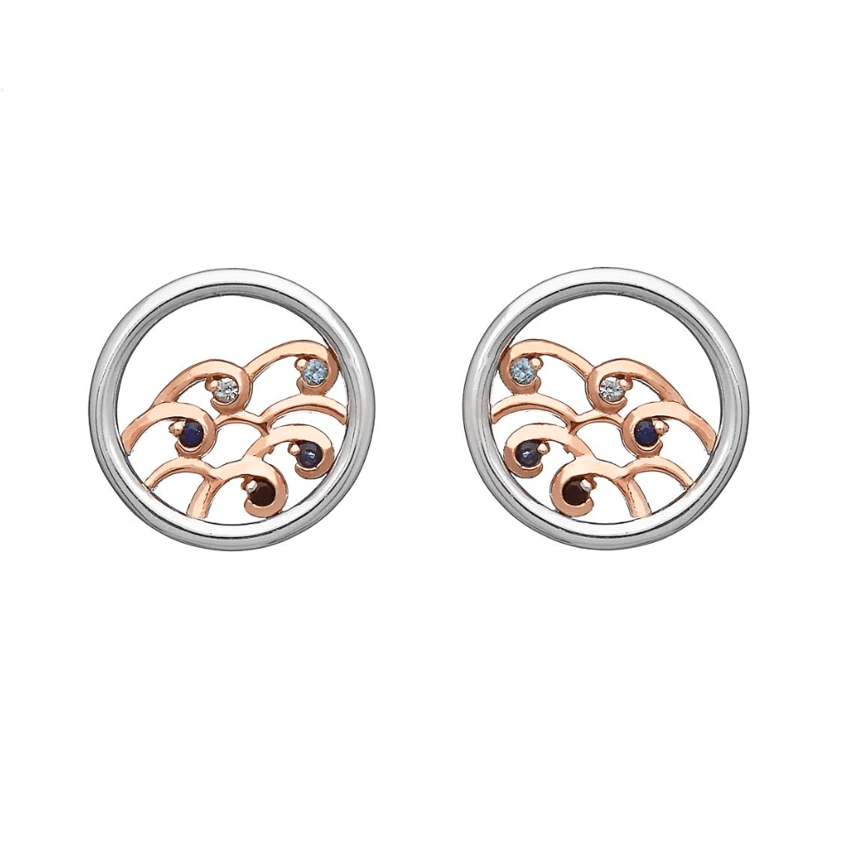 House Of Lor Silver & Irish Rose Gold Sapphire & Topaz Ninth Wave Stud Earrings
