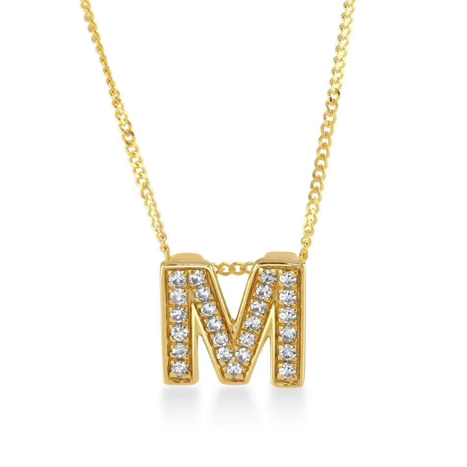 9ct Yellow Gold Diamond Initial 'M' Necklace