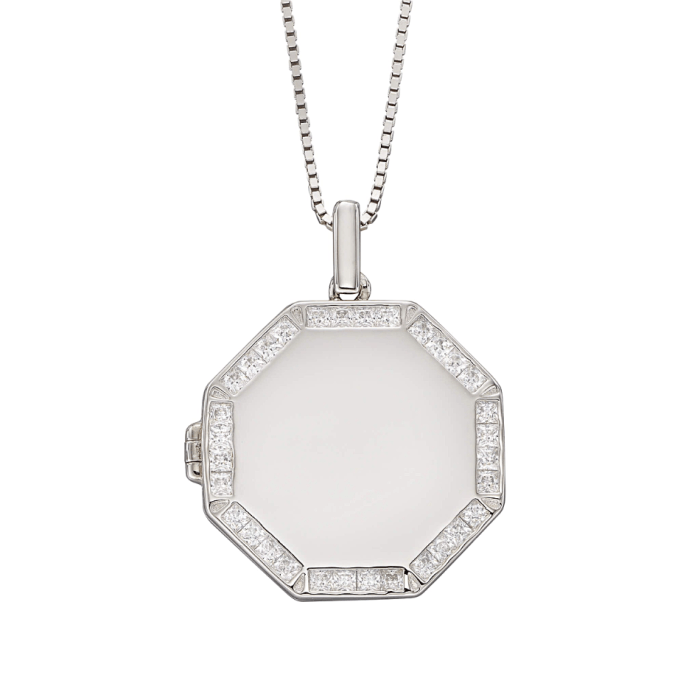 Fiorelli Silver Cubic Zirconia Engravable Octagon Locket