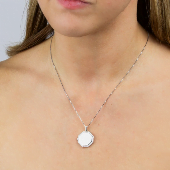 Fiorelli Silver Cubic Zirconia Engravable Octagon Locket - Image 2
