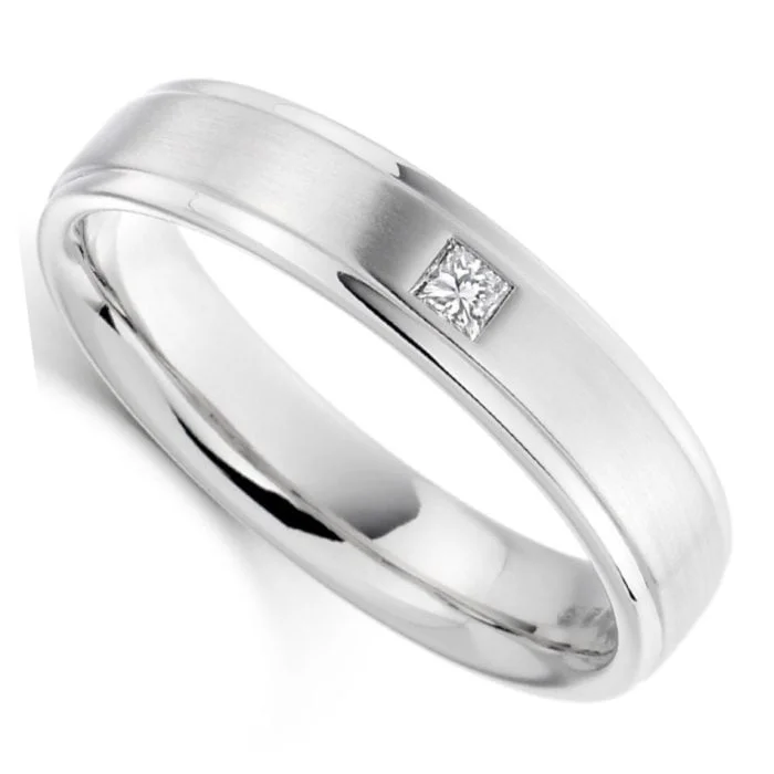 Gemex Single Stone Diamond Palladium Wedding Ring
