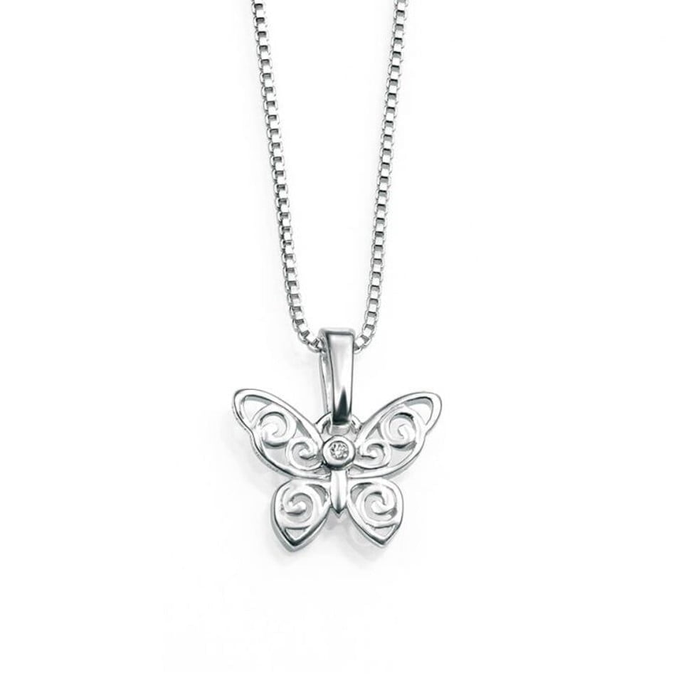 D for Diamond Sterling Silver Butterfly Diamond Necklace