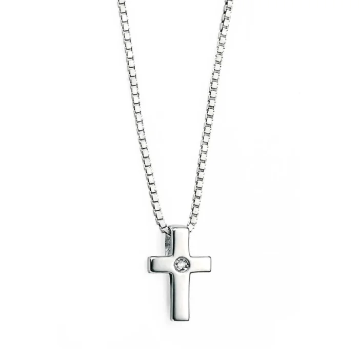 D for Diamond Silver Cross Necklace