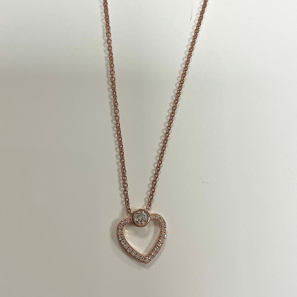 9ct Rose Gold Diamond Heart Pendant